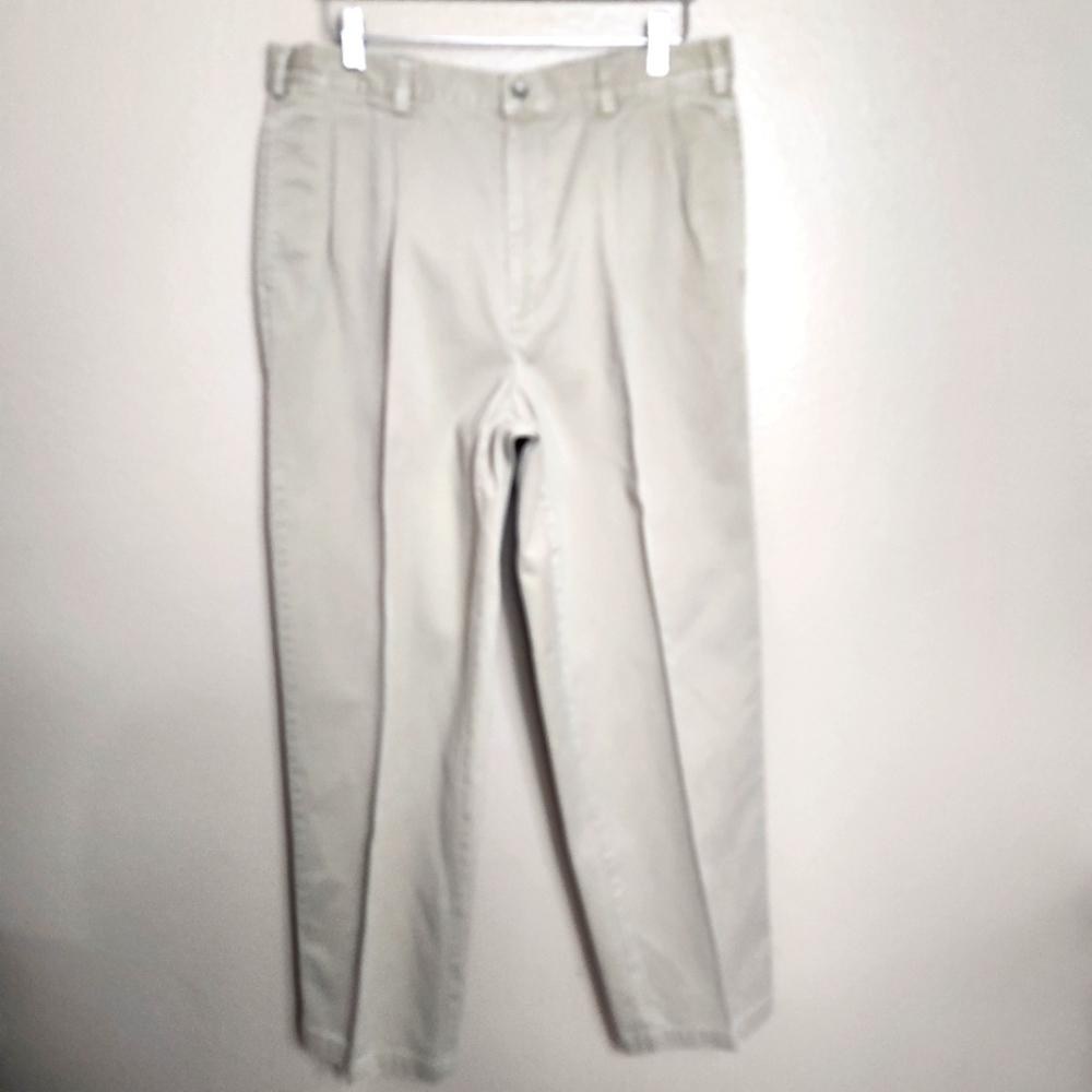 Brooks Brothers Mens Khaki Pleat Front Tapered Leg Cotton Twill Pants |36x30|